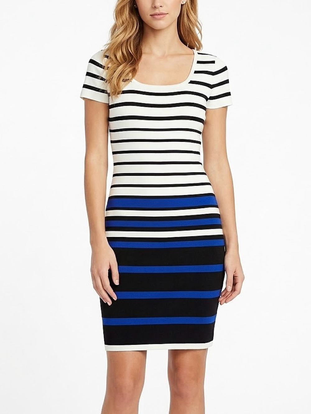 NWT XOXO Blue Black White Striped Colorblock Bodycon Dress - Size XL